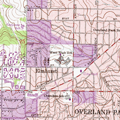 Topographic Map of Shawnee Mission West High School, KS