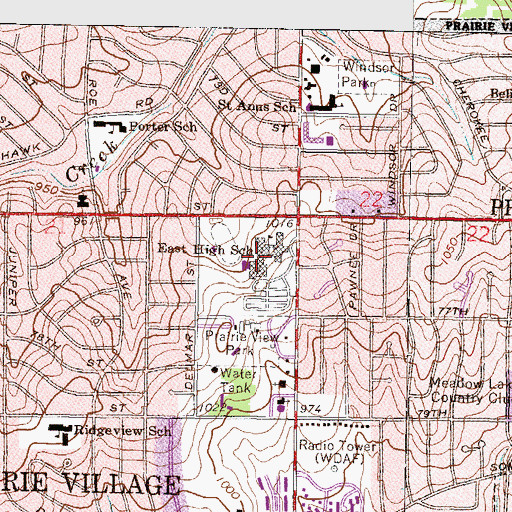 Topographic Map of Shawnee Mission East High School, KS