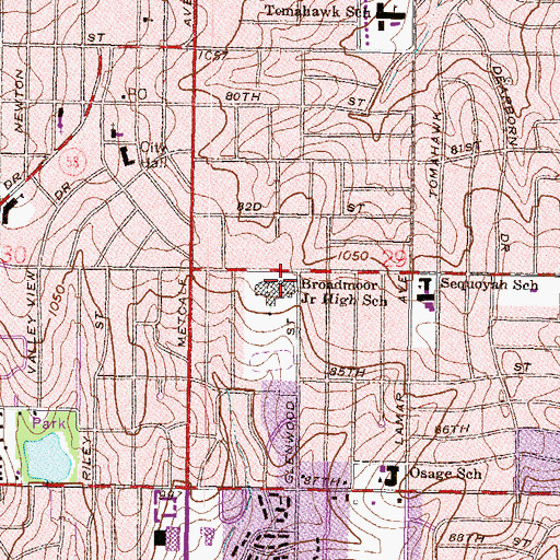 Topographic Map of Broadmoor Technical Center Shawnee Mission Public Schools, KS