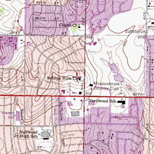 Topographic Map of Rolling Hills Presbyterian Church, KS