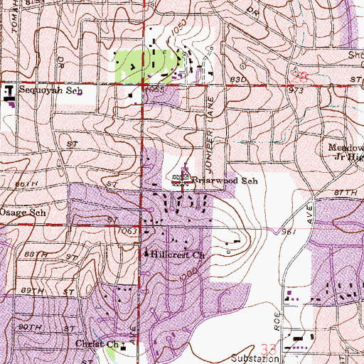 Topographic Map of Briarwood Elementary School, KS