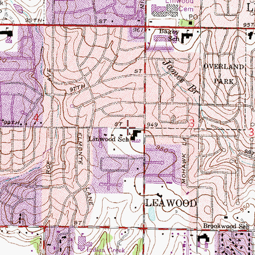 Topographic Map of Linwood School (historical), KS