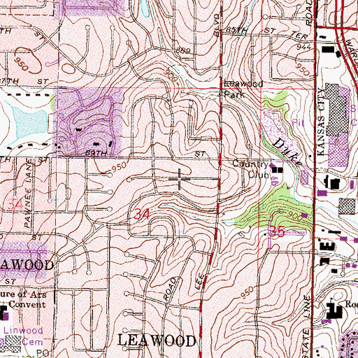 Topographic Map of Leawood, KS