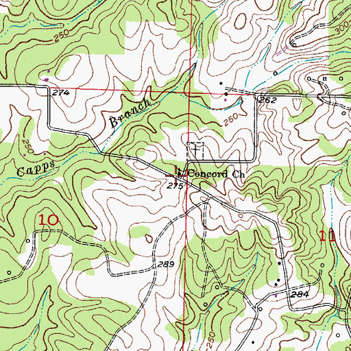 Topographic Map of Concord Church, AR