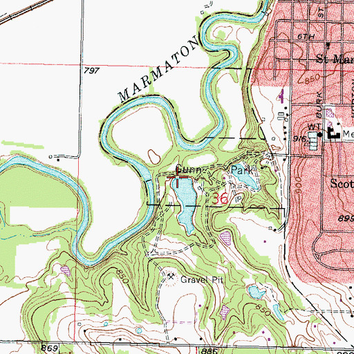 Topographic Map of Fort Scott-Gunn Park Dam, KS