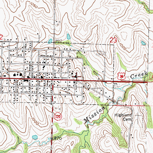 Topographic Map of Doniphan West High School, KS
