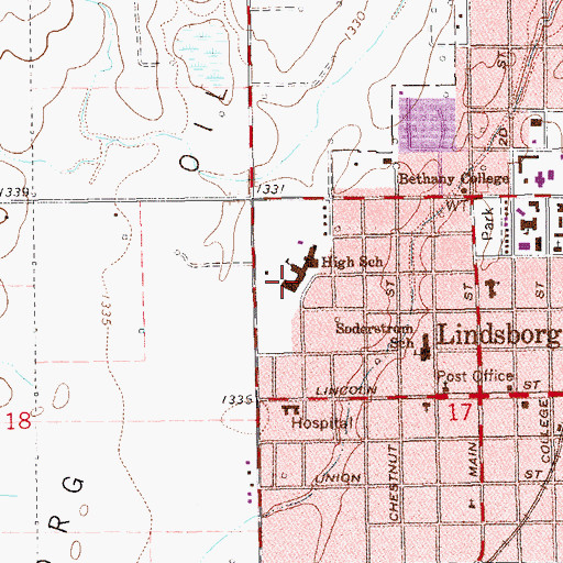 Topographic Map of Smoky Valley High School, KS