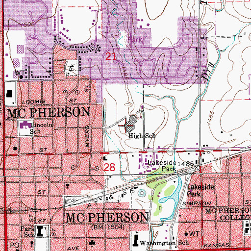 Topographic Map of McPherson High School, KS