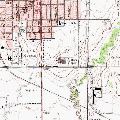 Topographic Map of Lyons High School, KS