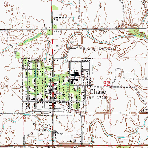 Topographic Map of Chase High School, KS