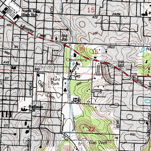 Topographic Map of Creekmore Park, AR