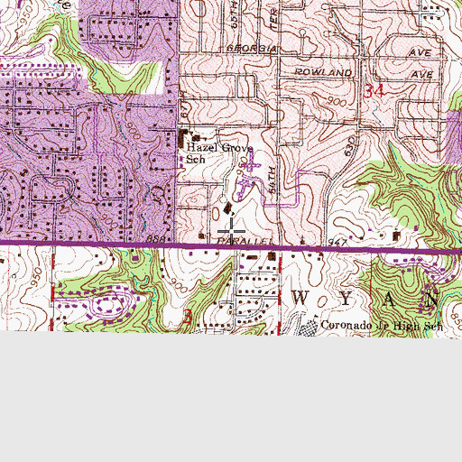 Topographic Map of Plaza West, KS