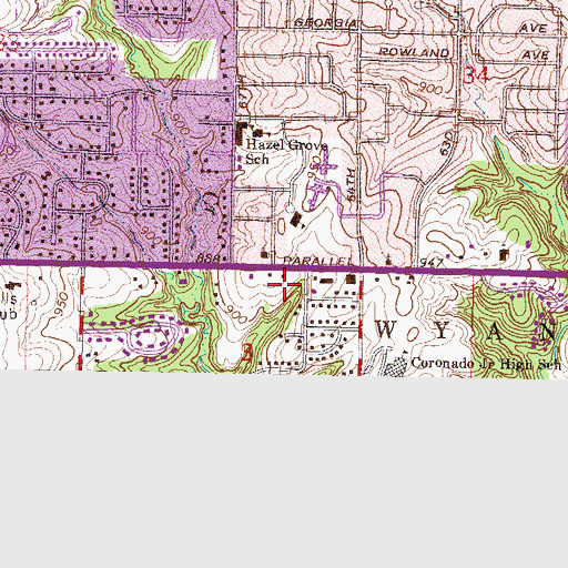 Topographic Map of Parallel Plaza, KS