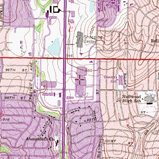 Topographic Map of Metcalf South Shopping Center, KS