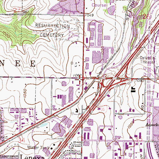 Topographic Map of Lenexa Village Mall, KS