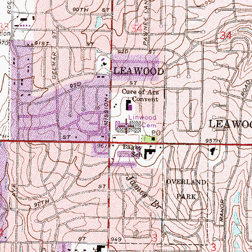Topographic Map of Kenilworth Shops, KS