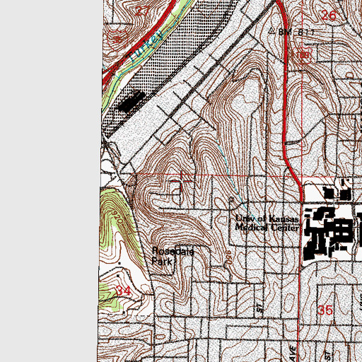 Topographic Map of Rosedale (historical), KS