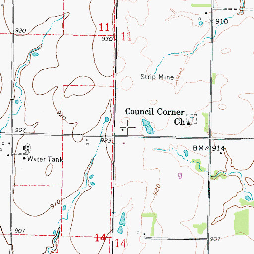 Topographic Map of Council Corner, KS