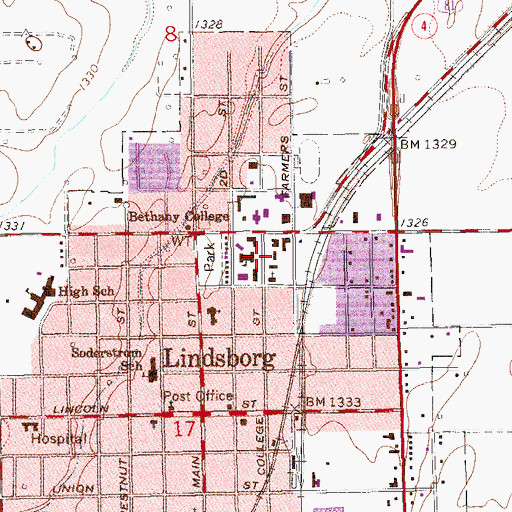 Topographic Map of Bethany College, KS