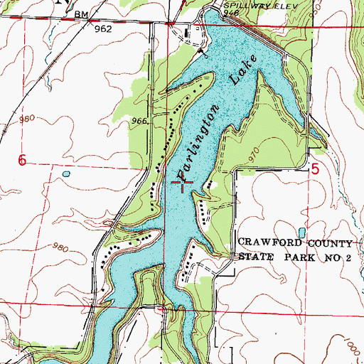 Topographic Map of Lake Crawford, KS