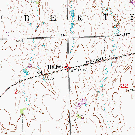 Topographic Map of Hallville, KS