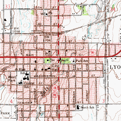 Topographic Map of Rice County, KS