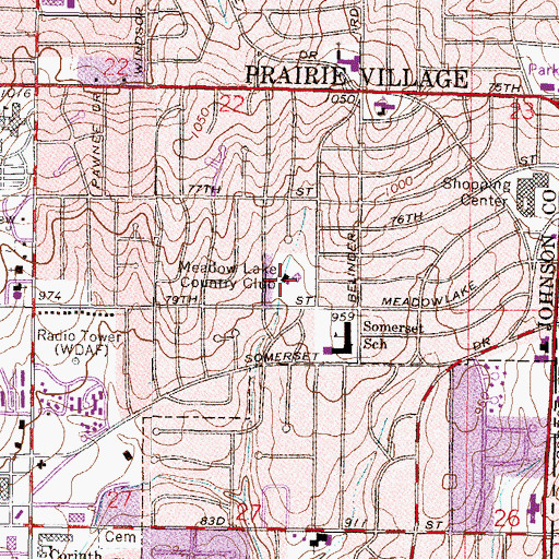 Topographic Map of Meadow Lake Country Club, KS