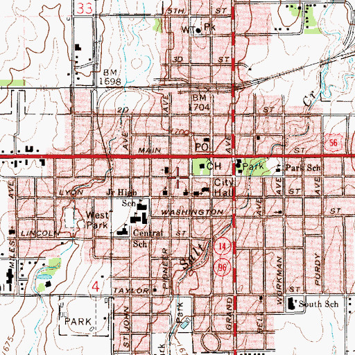 Topographic Map of City of Lyons, KS