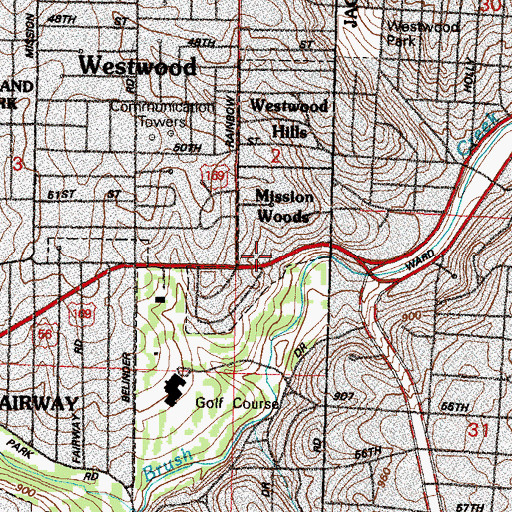 Topographic Map of City of Mission Woods, KS