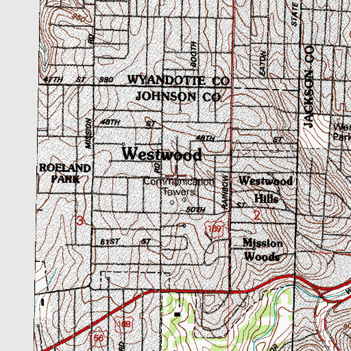 Topographic Map of City of Westwood, KS