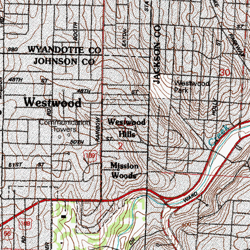 Topographic Map of City of Westwood Hills, KS