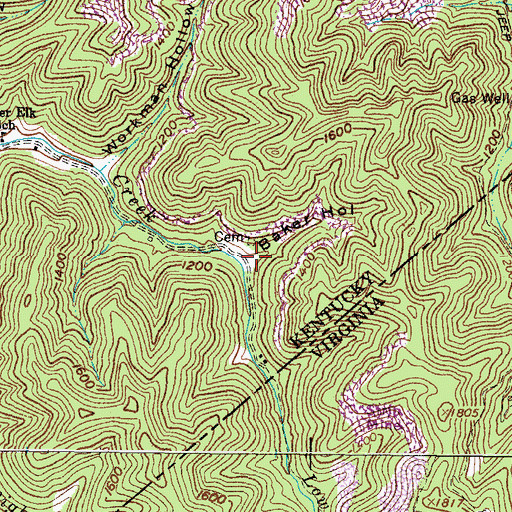 Topographic Map of Baker Hollow, KY