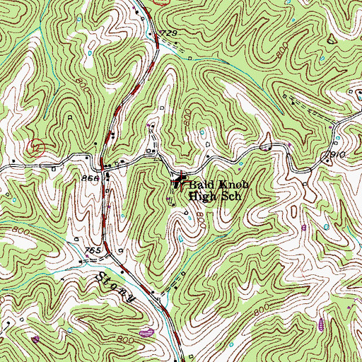Topographic Map of Bald Knob High School, KY
