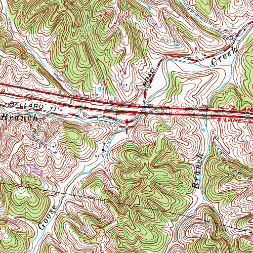 Topographic Map of Ballard Branch, KY