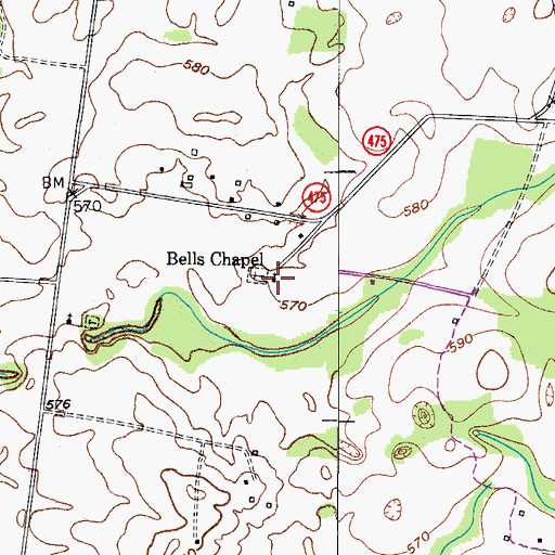 Topographic Map of Bells Chapel Methodist Church, KY