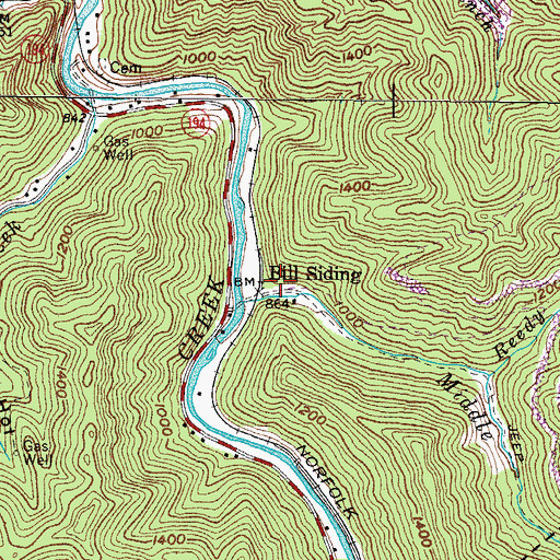 Topographic Map of Bill Siding, KY