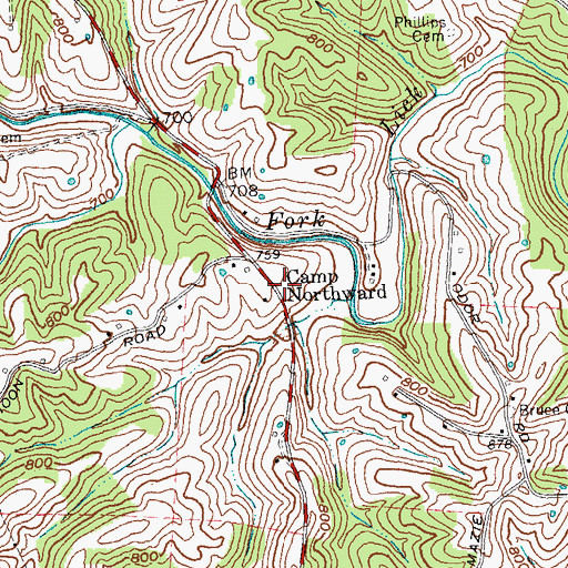 Topographic Map of Camp Northward, KY