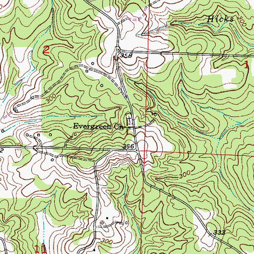 Topographic Map of Evergreen Church, AR