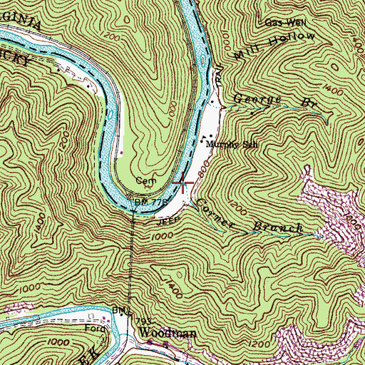 Topographic Map of Corner Branch, KY