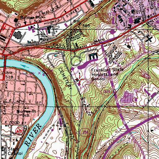 Topographic Map of Frankfort State School, KY