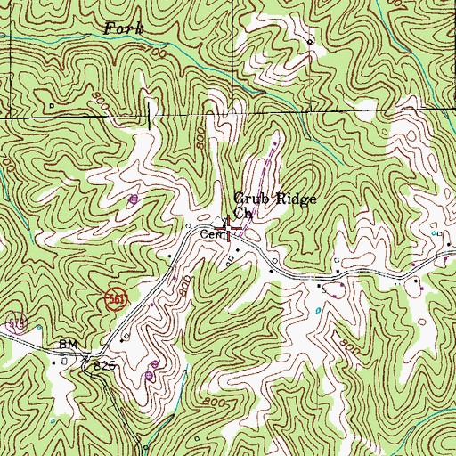 Topographic Map of Grub Ridge Church, KY