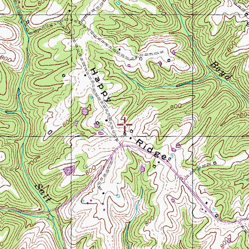 Topographic Map of Happy Ridge, KY