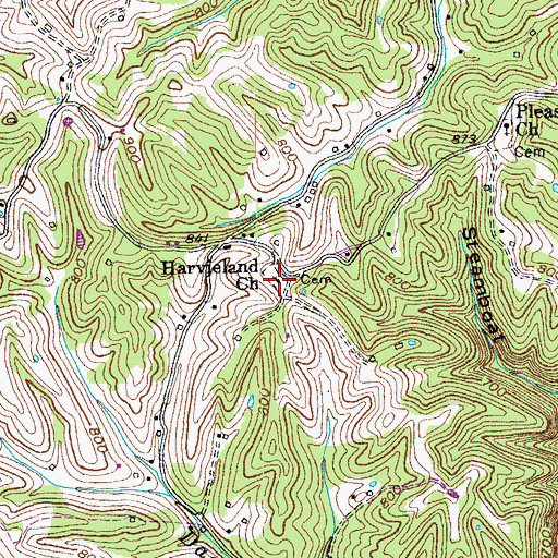 Topographic Map of Harvieland Church, KY