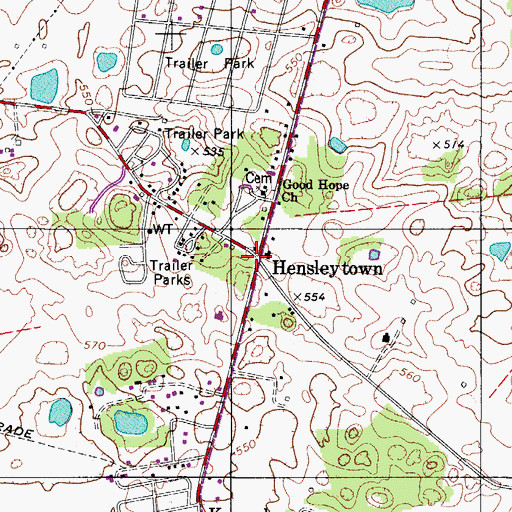 Topographic Map of Hensleytown, KY