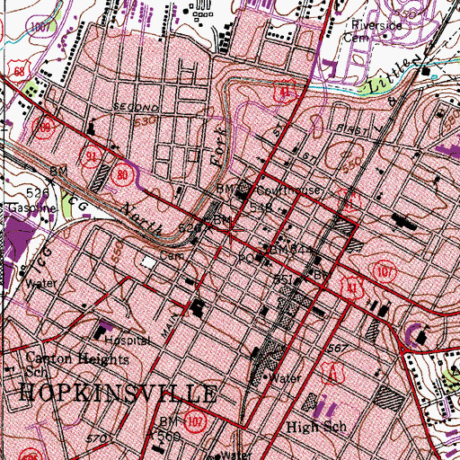 Topographic Map of Hopkinsville, KY