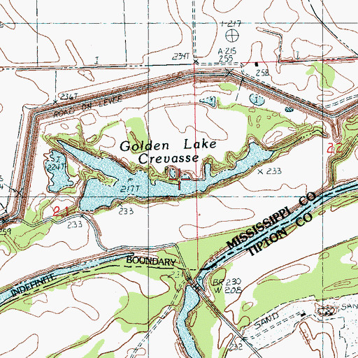 Topographic Map of Golden Lake Crevasse, AR