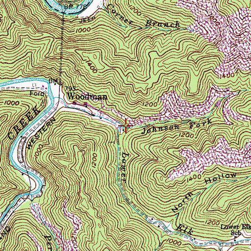 Topographic Map of Johnson Fork, KY