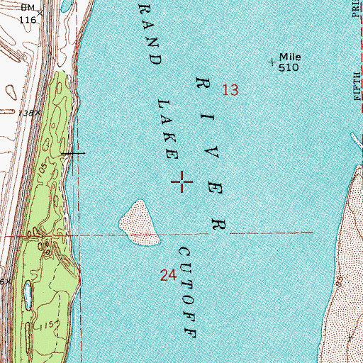 Topographic Map of Grand Lake Cutoff, AR