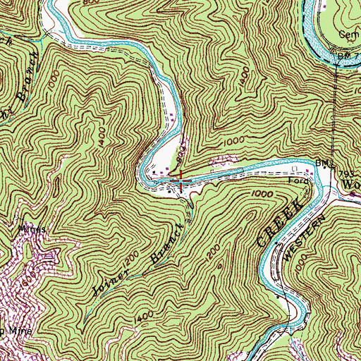 Topographic Map of Joiner Branch, KY