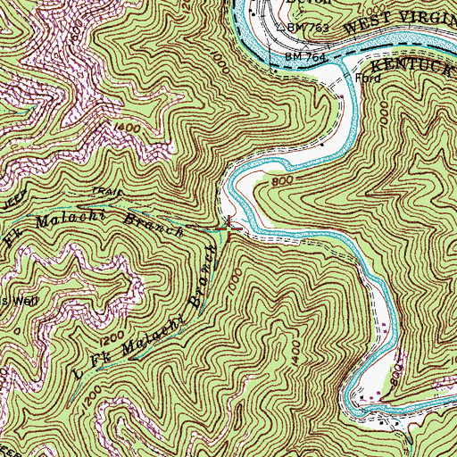 Topographic Map of Left Fork Malachi Branch, KY